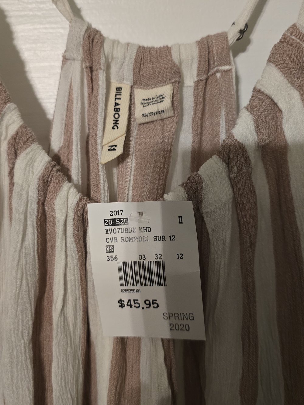Billabong Taupe and White Striped Spaghetti Romper XS - Picture 3 of 7